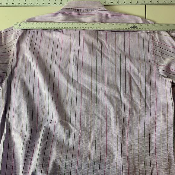 Ted Baker London Mens Button Down Size 6 Purple Colorful Striped Cotton Lavender - Picture 14 of 15